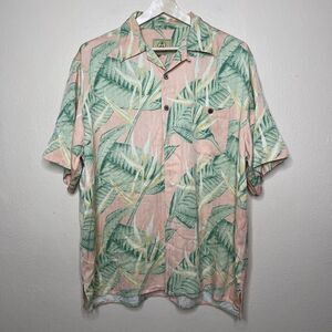 JOE MARLIN HAWAIIAN TROPICAL MEN'S SHIRT XL SILK ORANGE GREEN Short Sleeve